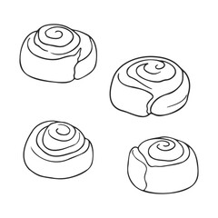 Black and white outline of four cinnamon rolls – stock vector icon in line style