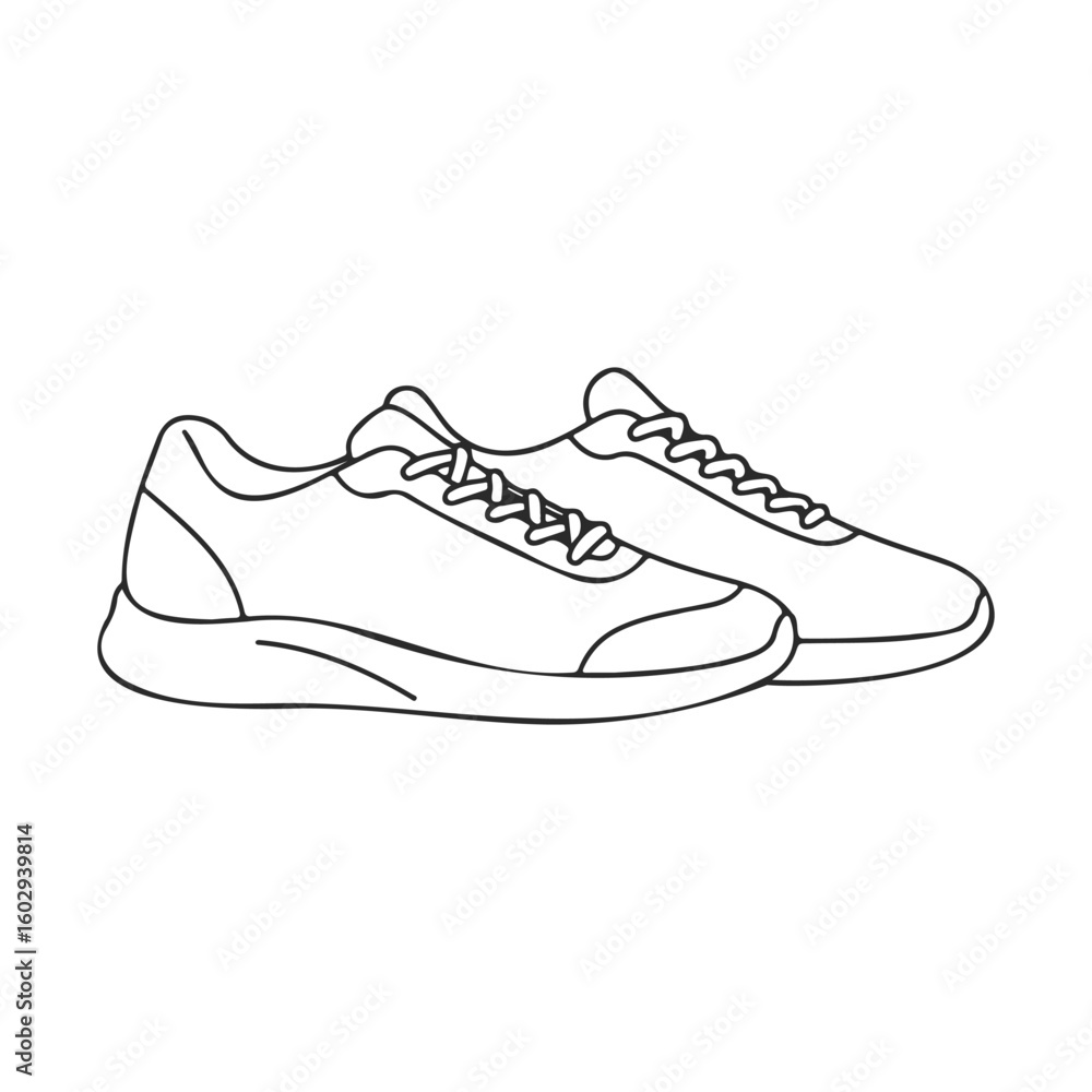 Poster outline drawing of casual sneakers with laces in side view – stock vector icon in line style