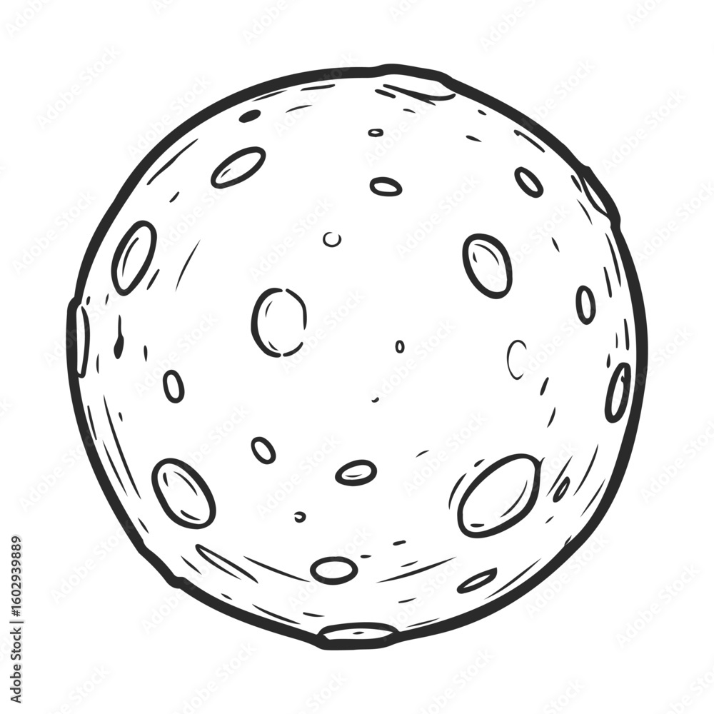 Poster monochrome moon sketch with craters and circular patterns – stock vector icon in line style