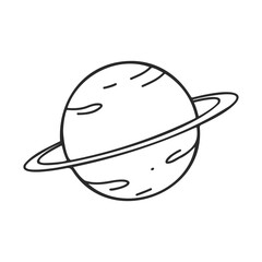 Fototapeta premium Simple line art of saturn with rings and surface details – stock vector icon in line style