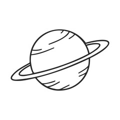 Simple black and white illustration of saturn with rings on white background – stock vector icon in line style