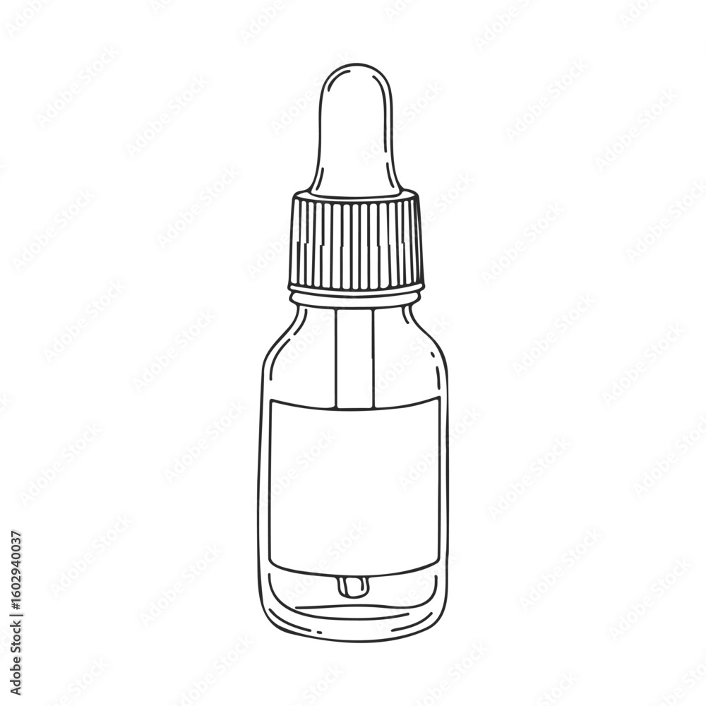 Poster hand-drawn dropper bottle with blank label in minimalist style – stock vector icon in line style