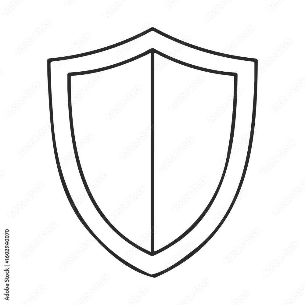 Poster simple black and white shield outline symbol for protection and security – stock vector icon in line
