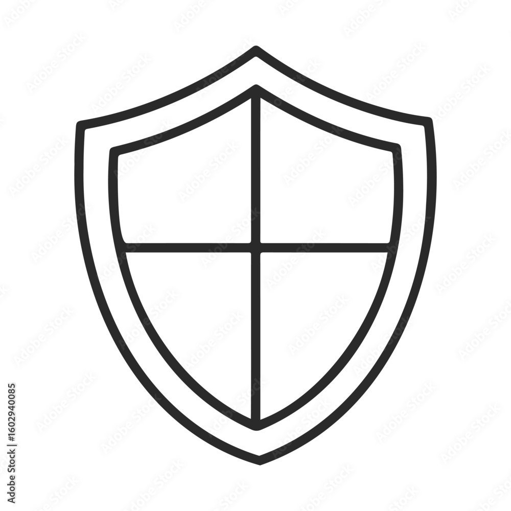 Aufkleber minimalist black and white shield icon with cross design – stock vector icon in line style