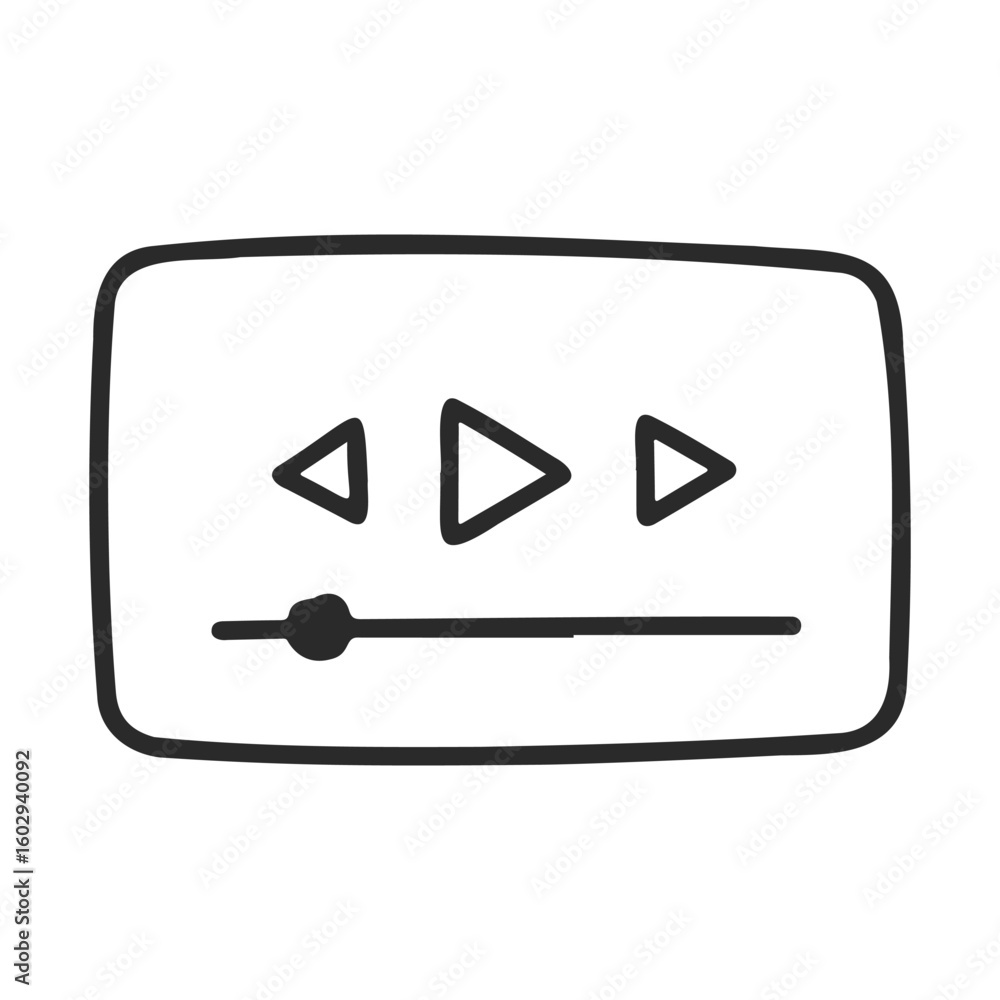 Poster simple play button icon with progress bar for media applications – stock vector icon in line style