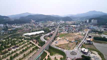 A tourist attraction on Jaraseom Island, Korea, photographed with a drone.
