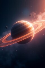 Glowing Ringed Planet in Deep Space