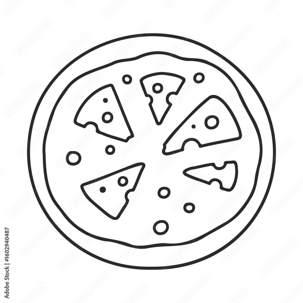 Poster line art illustration of sliced pizza with toppings – stock vector icon in line style