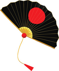 Black and red fan with gold accents and tassel vector
