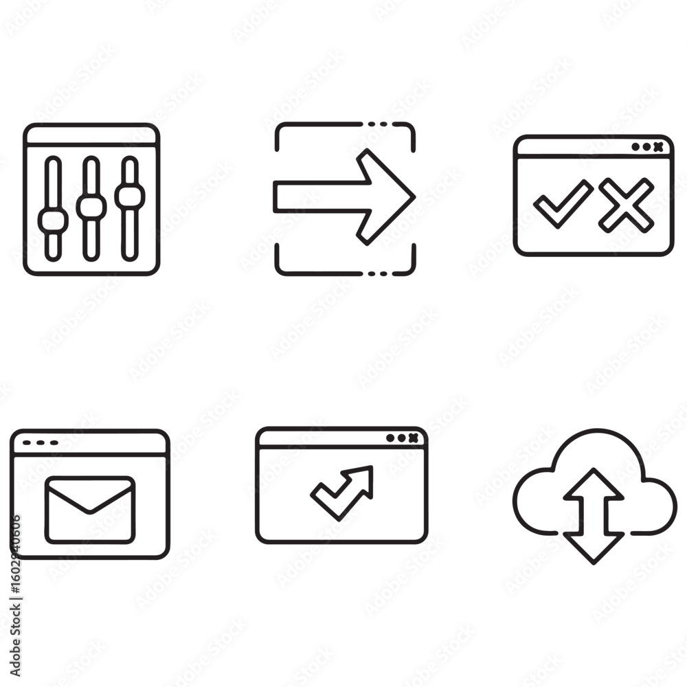 Aufkleber Clean and minimal set of line icon vectors for software application interface design