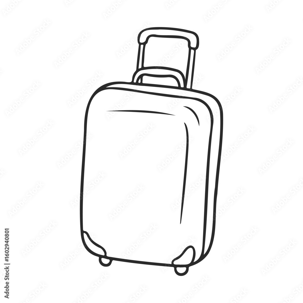 Poster minimalist black and white rolling suitcase sketch with telescopic handle – stock vector icon in lin