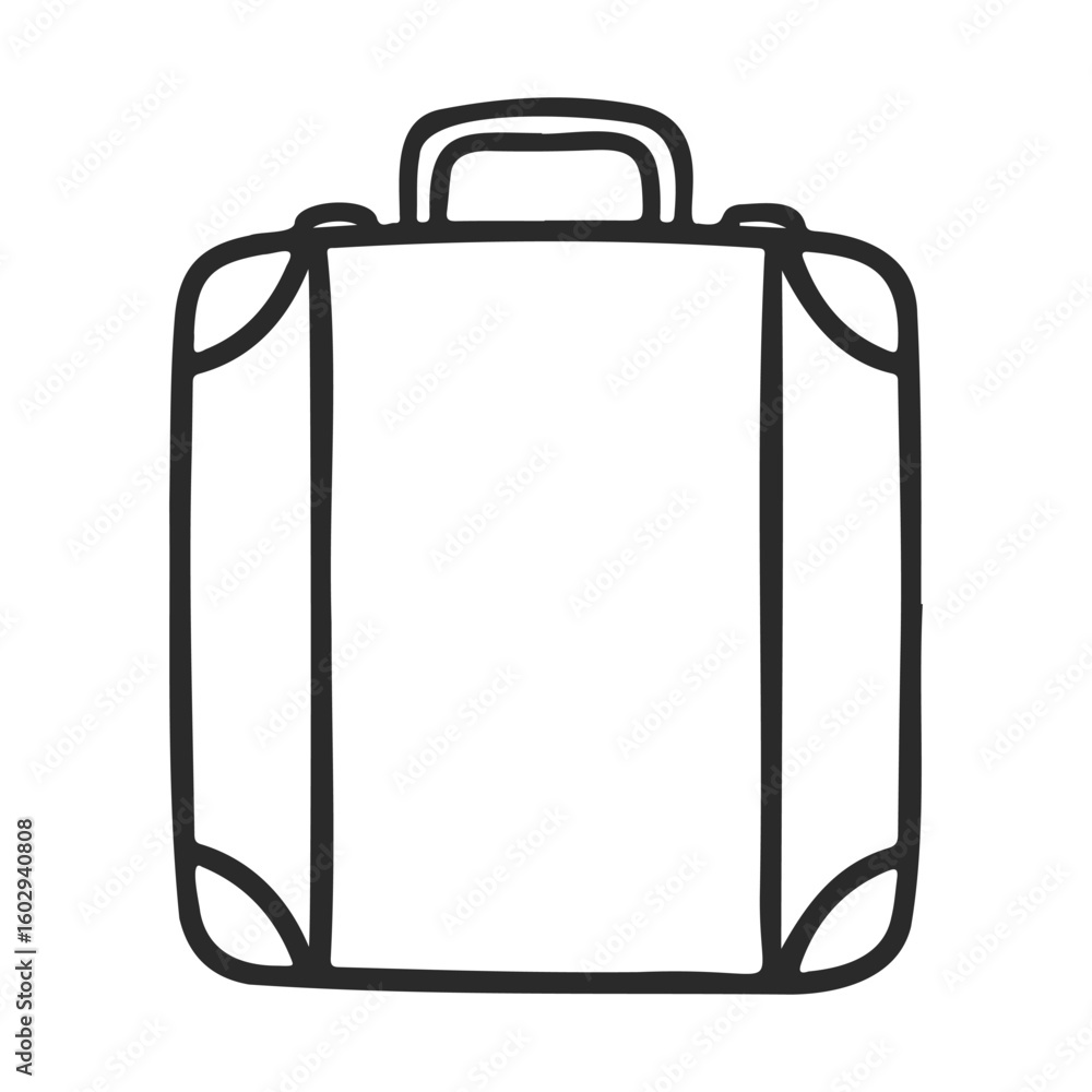 Poster simple black and white outline of a suitcase with handle – stock vector icon in line style
