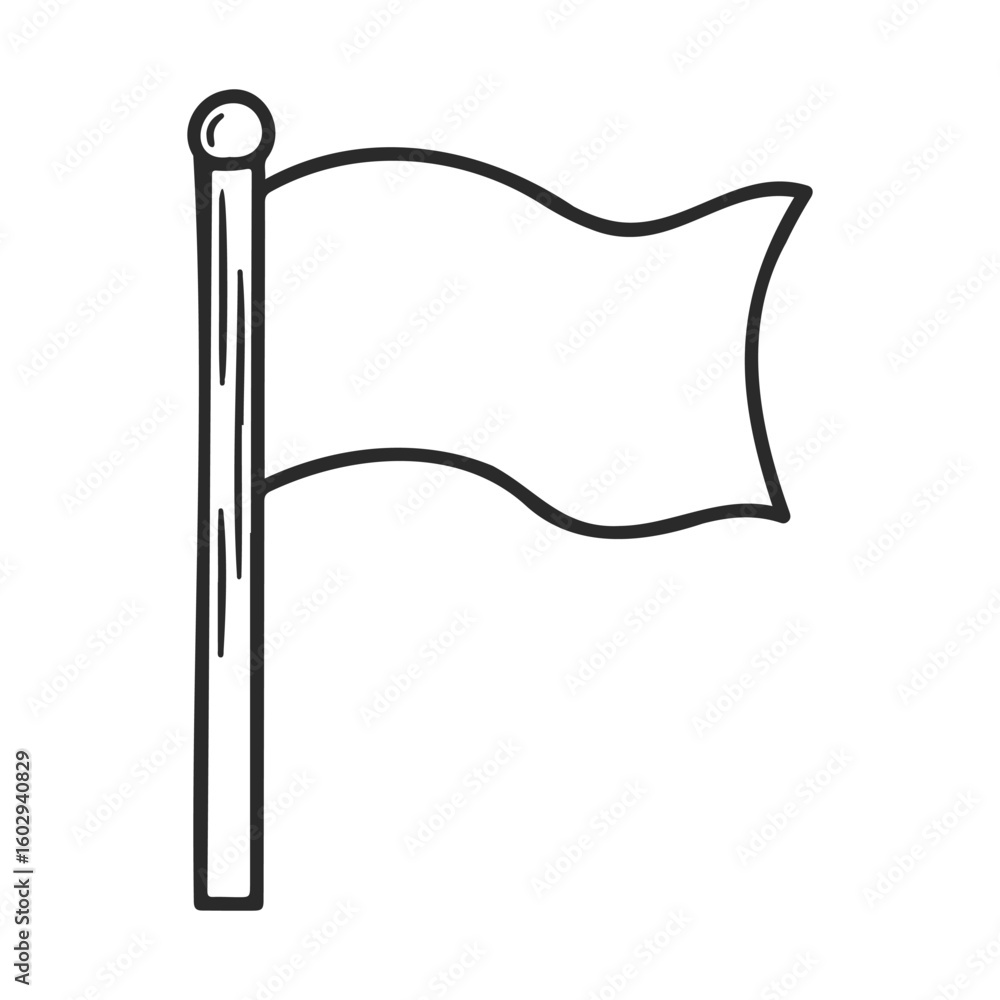 Poster hand-drawn blank flag icon with wavy design on pole – stock vector icon in line style