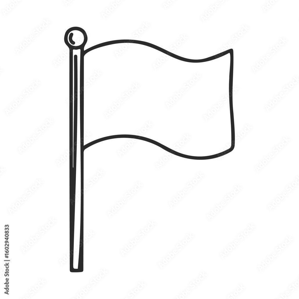 Poster simple black and white outline of a waving flag on a pole – stock vector icon in line style