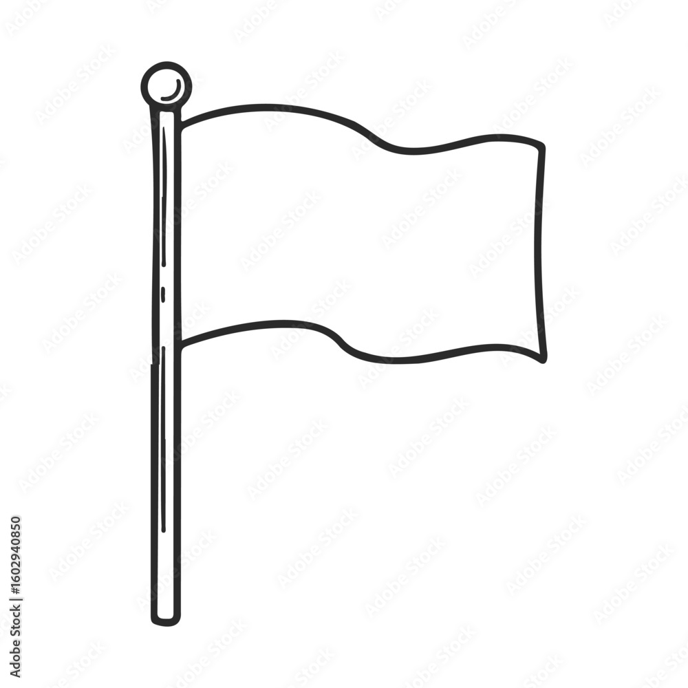 Poster simple black and white outline drawing of a blank flag on pole – stock vector icon in line style