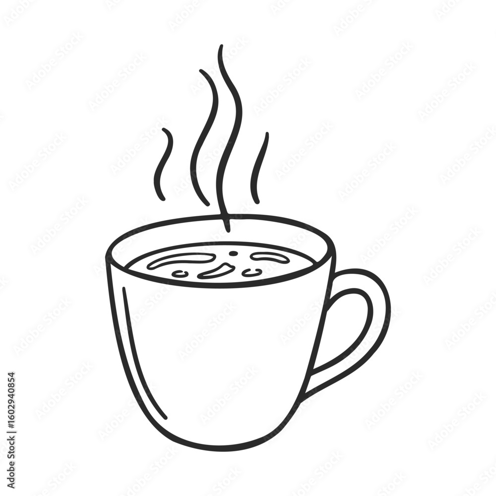 Aufkleber simple line drawing of a steaming hot beverage in a mug – stock vector icon in line style