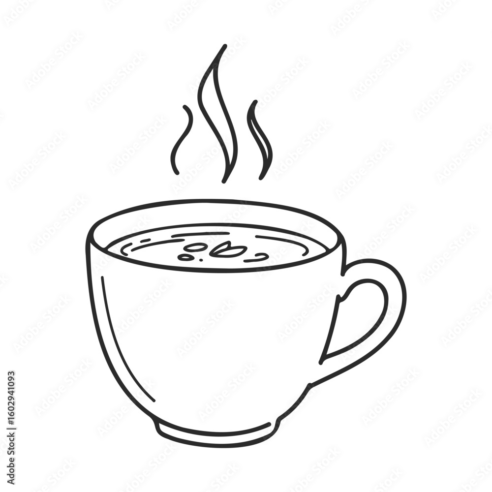 Poster simple line art of a steaming coffee cup with handle – stock vector icon in line style