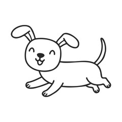 Joyful cartoon puppy with floppy ears and wagging tail &ndash; stock vector icon in line style