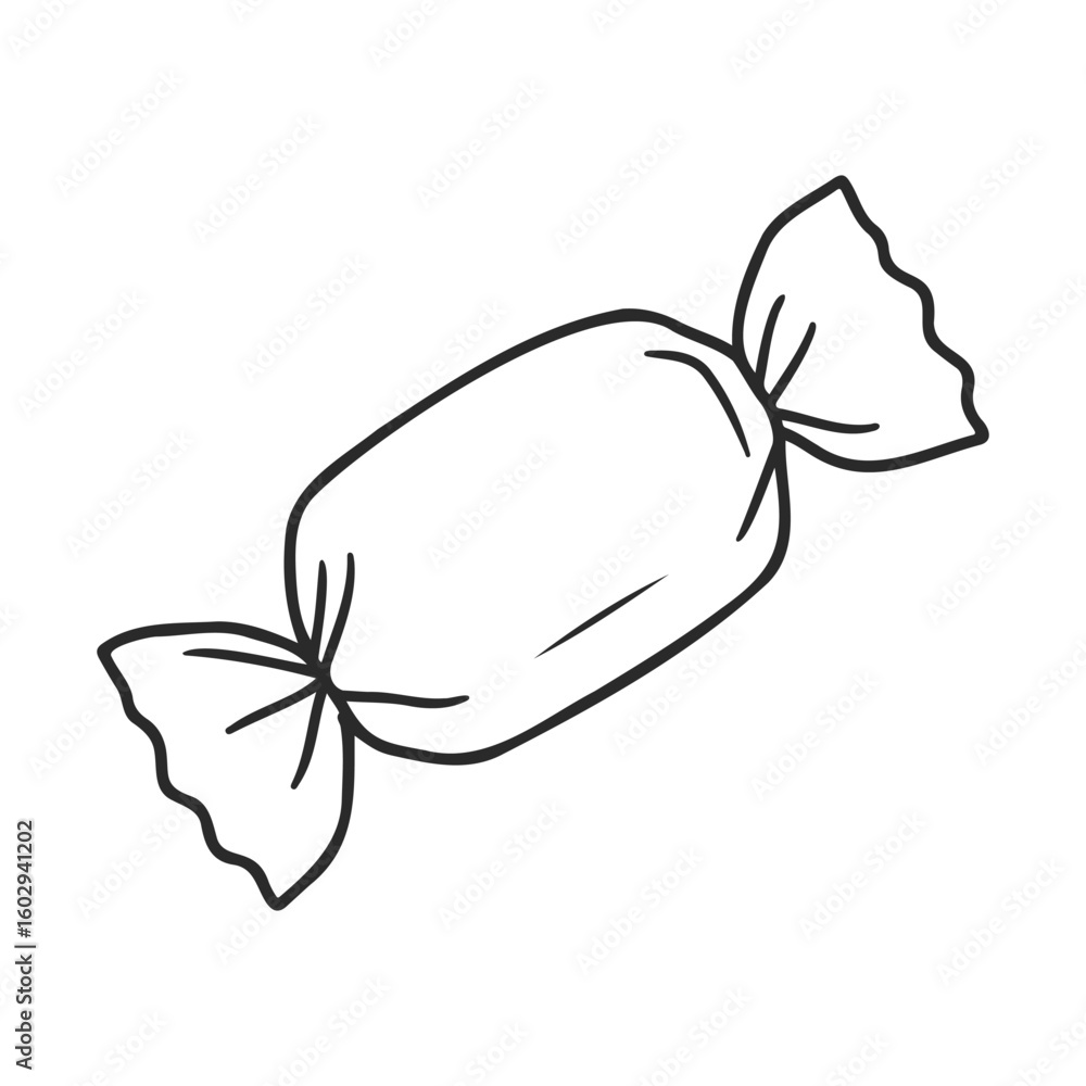 Poster black and white drawing of wrapped candy with simple line art style – stock vector icon in line styl