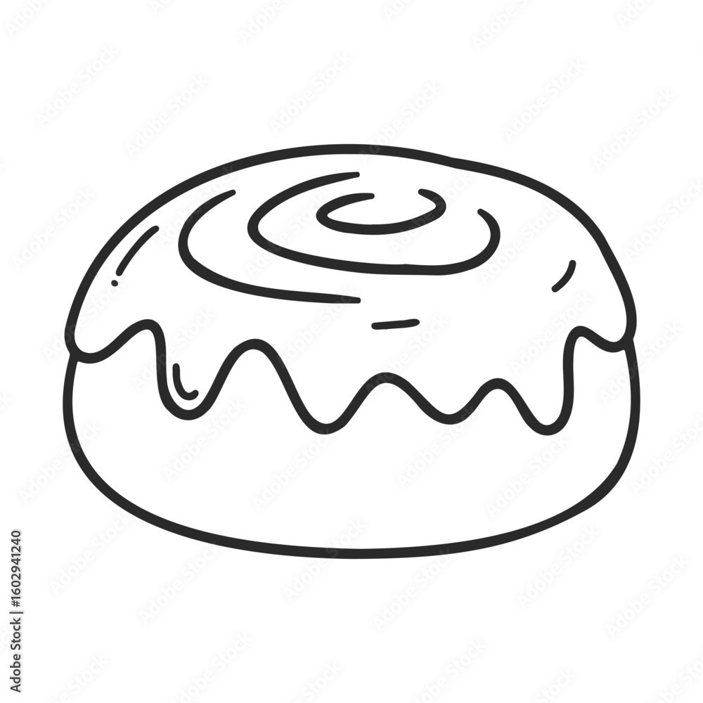 Poster iced cinnamon roll outline with swirl design and glaze – stock vector icon in line style
