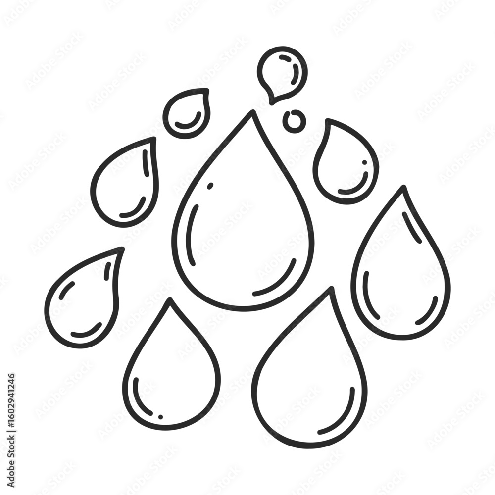 Poster hand-drawn water droplets icon set with various sizes on white background – stock vector icon in lin