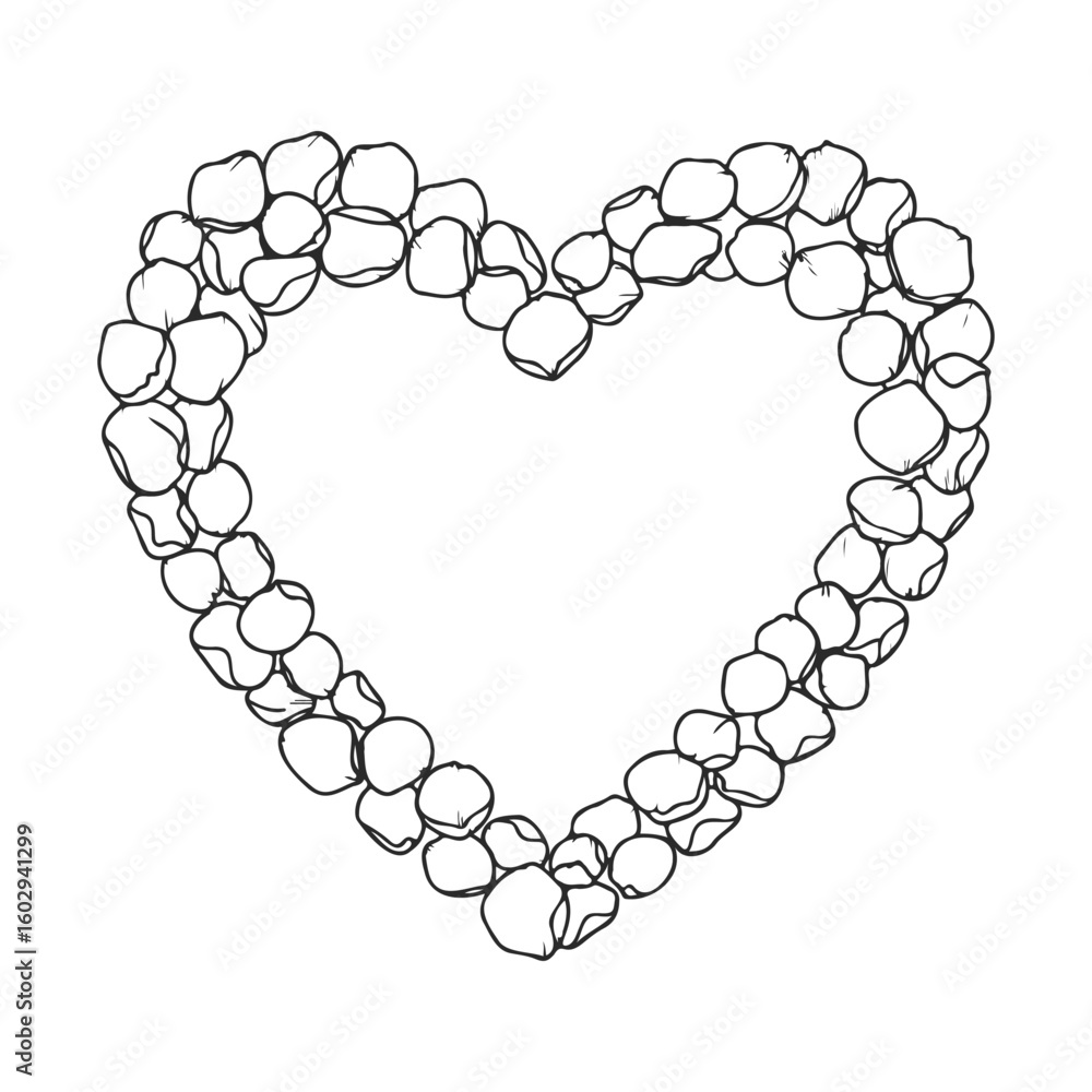 Poster hand-drawn heart with pebbles in simple black and white design – stock vector icon in line style