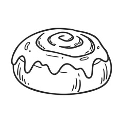 Hand-drawn iced cinnamon roll illustration with swirls and frosting &ndash; stock vector icon in line style