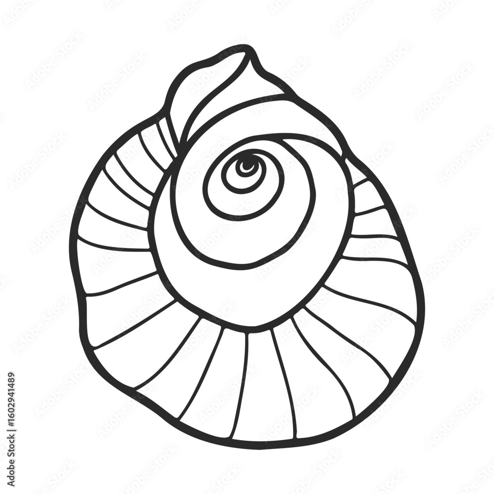 Aufkleber spiral seashell line art design for coloring or decoration – stock vector icon in line style