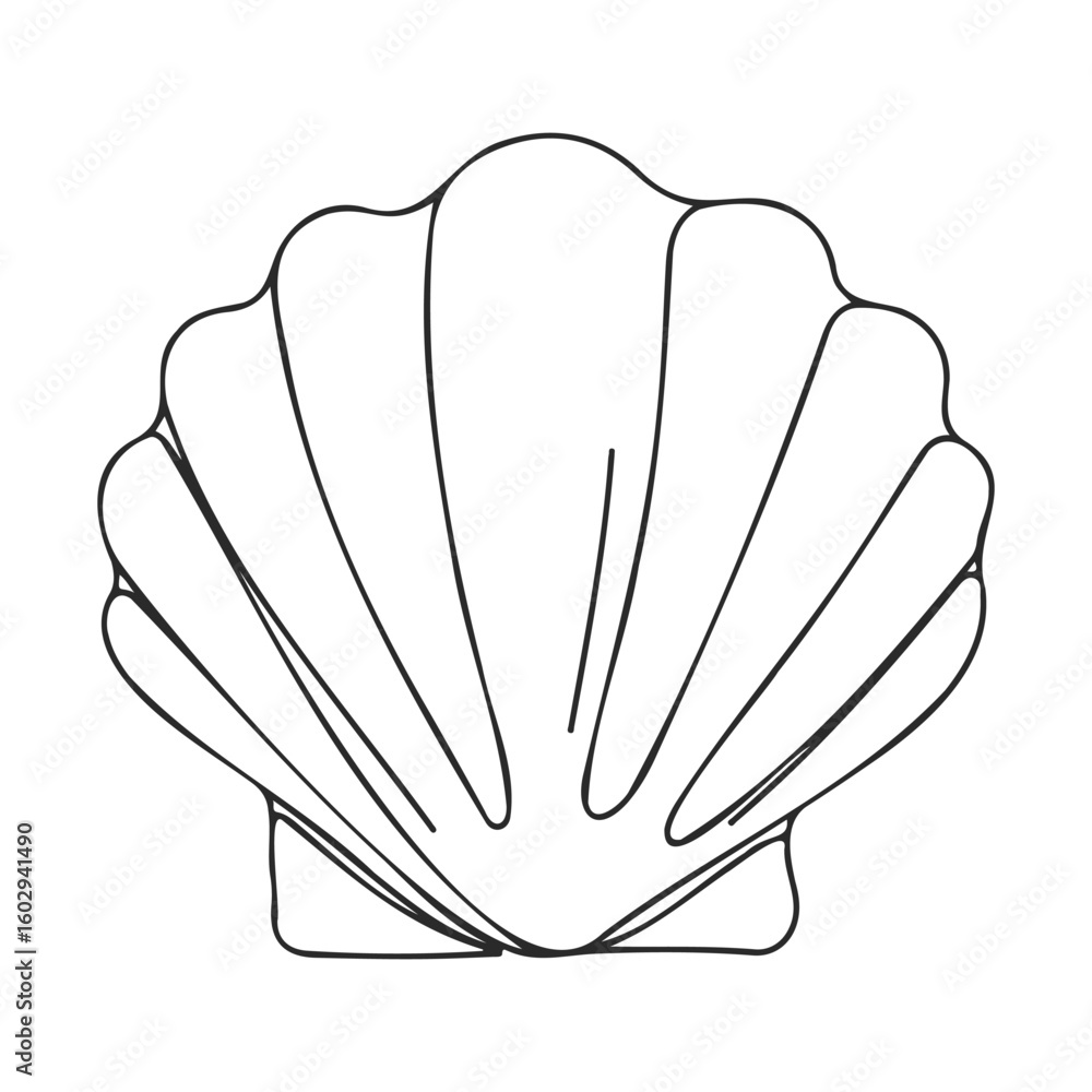 Poster simple black and white seashell outline drawing with curved lines – stock vector icon in line style