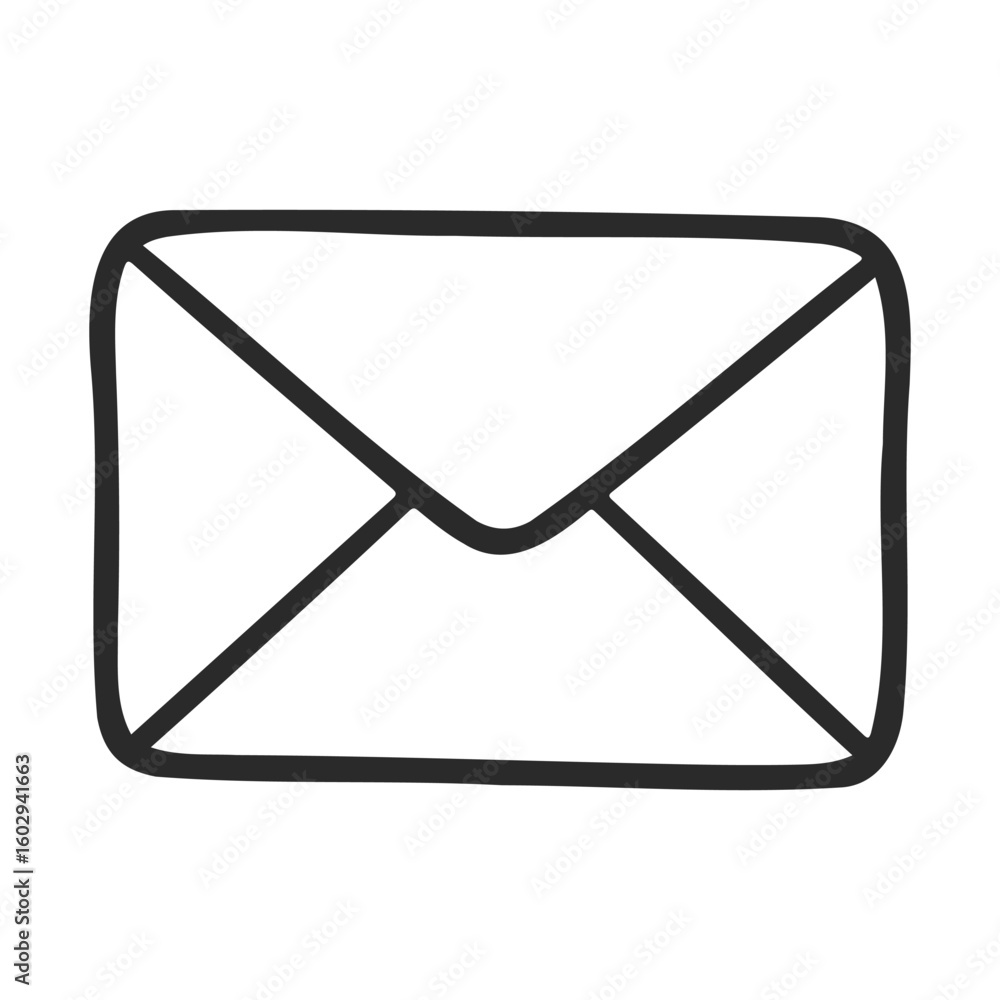 Poster simple black outline of an envelope icon on white background – stock vector icon in line style