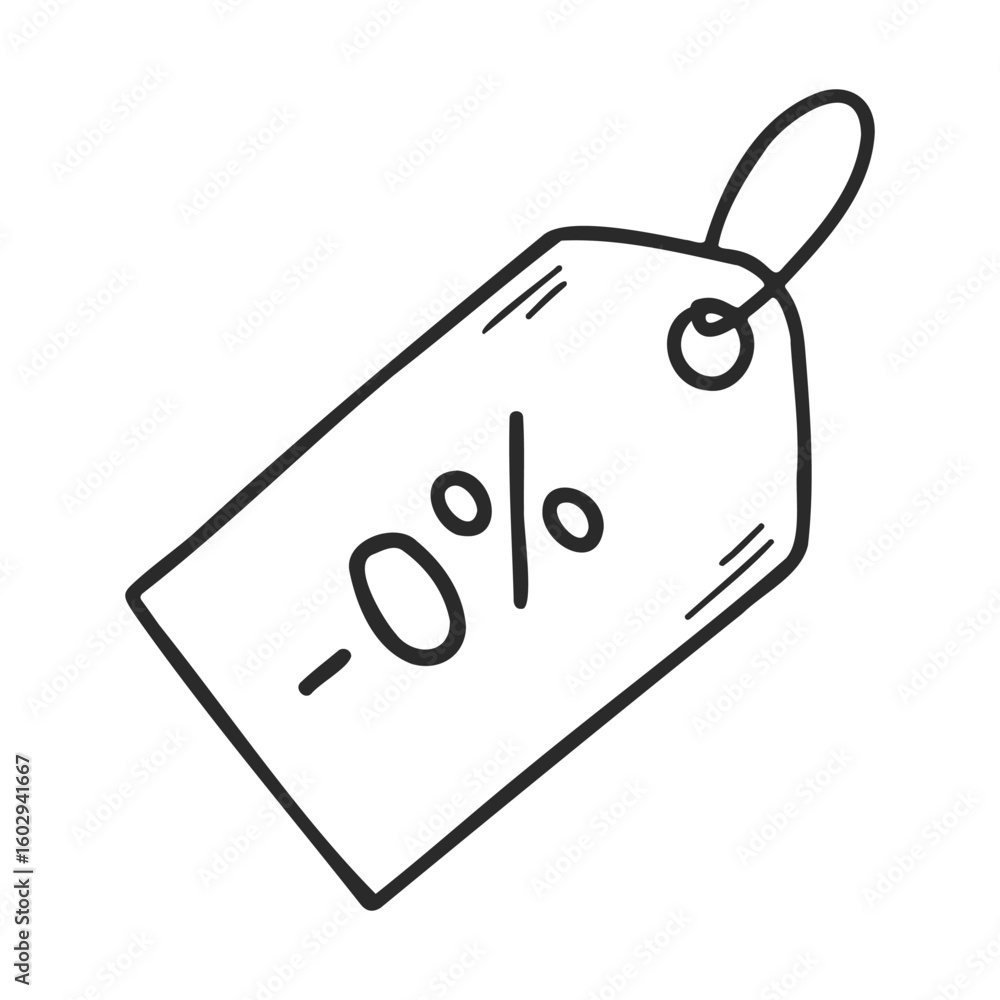 Poster minimalistic black and white zero percent sale tag with loop – stock vector icon in line style