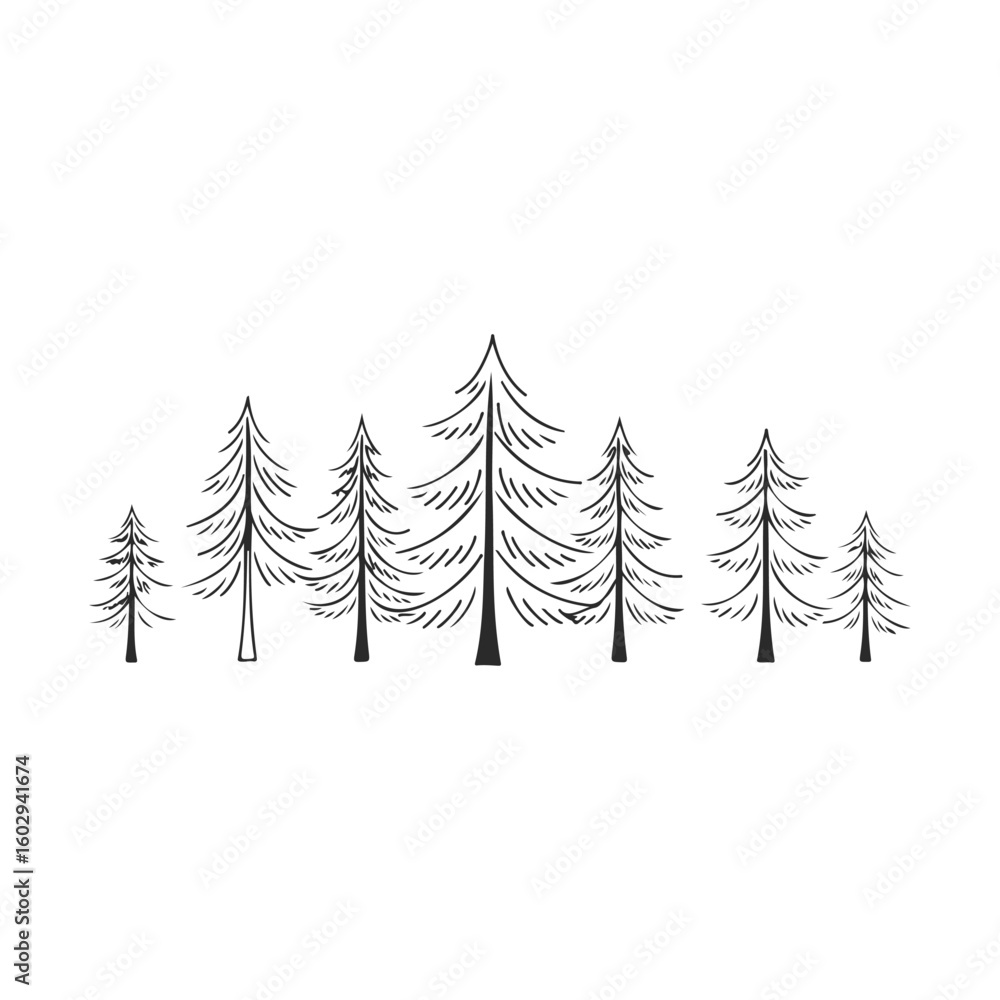 Poster black and white minimalist pine tree silhouette pattern on white background – stock vector icon in l