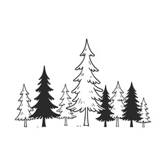 Obraz premium Hand-drawn variety of pine trees illustrating diversity in forests – stock vector icon in line style