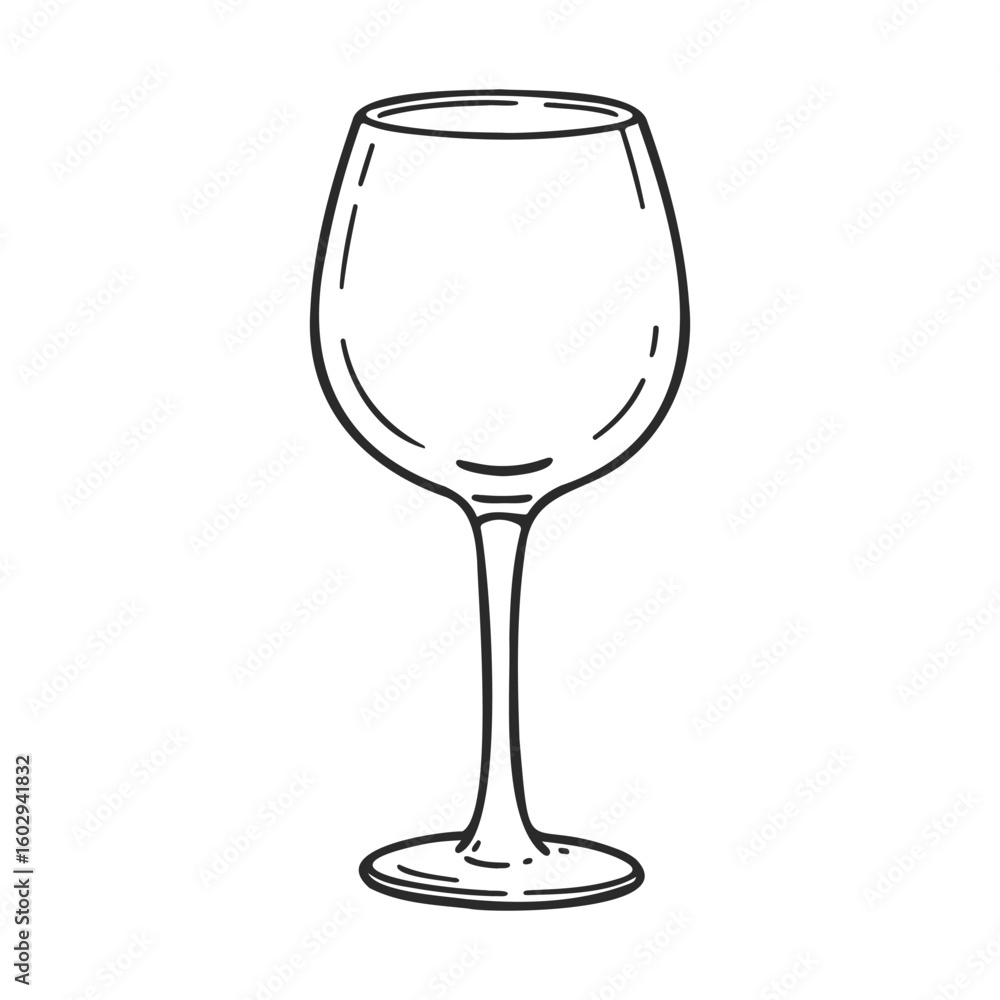 Poster simple line drawing of wine glass with curved stem on white background – stock vector icon in line s