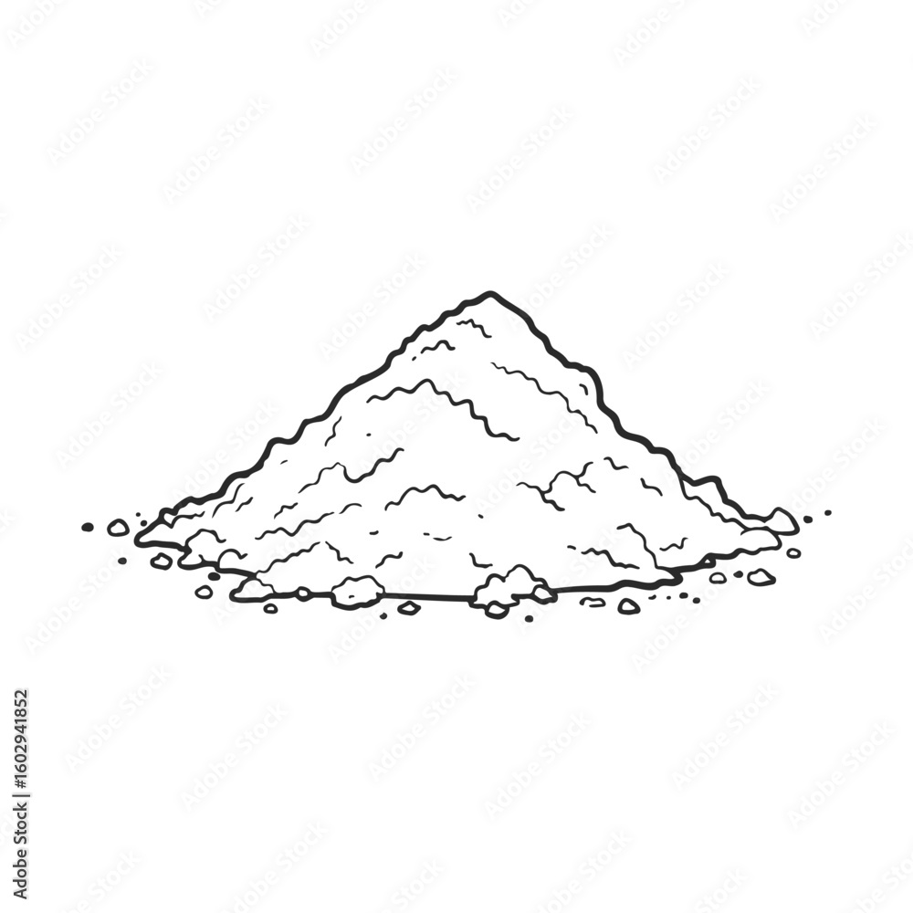 Poster hand-drawn mountain of sand pile with rough texture and abstract details – stock vector icon in line