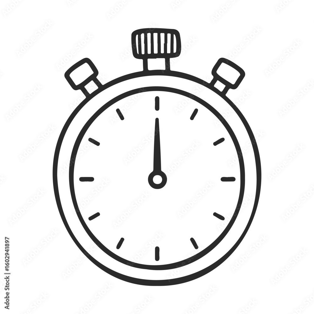 Poster simple black and white stopwatch icon with minute precision – stock vector icon in line style