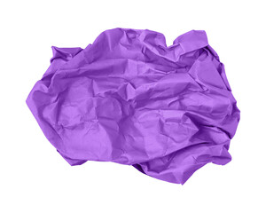 Purple crumpled paper isolated on transparent background