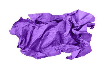 Purple crumpled paper isolated on transparent background