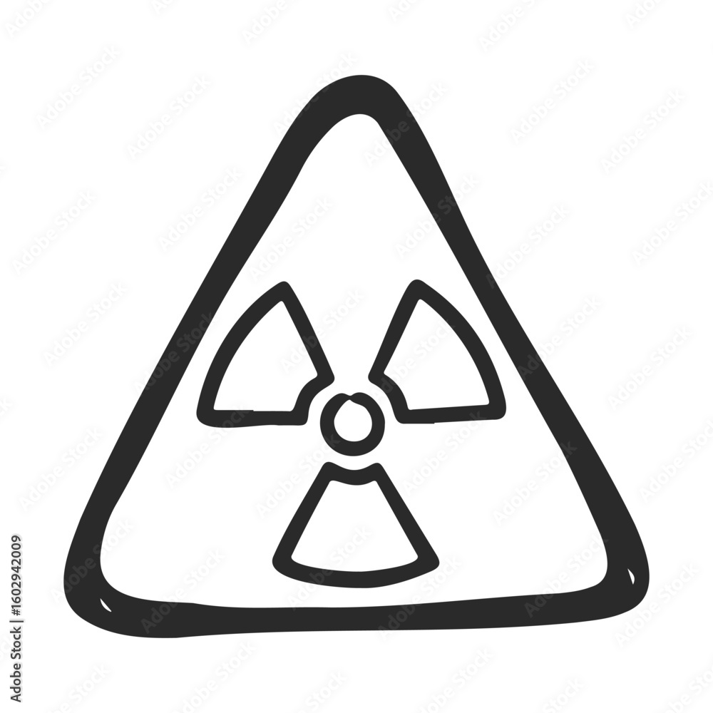 Poster hand-drawn radioactive warning sign with black triangular border – stock vector icon in line style