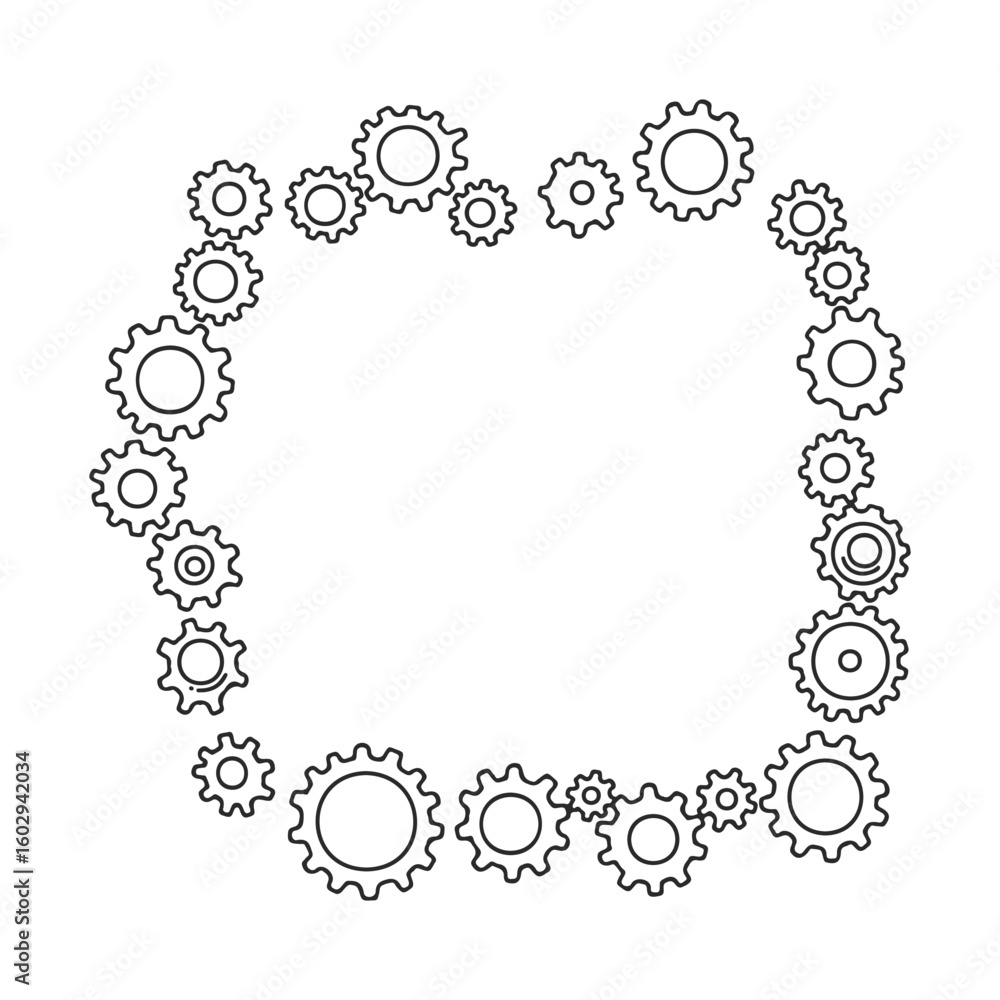 Poster black and white gear frame illustration with mechanical gears in circular pattern – stock vector ico