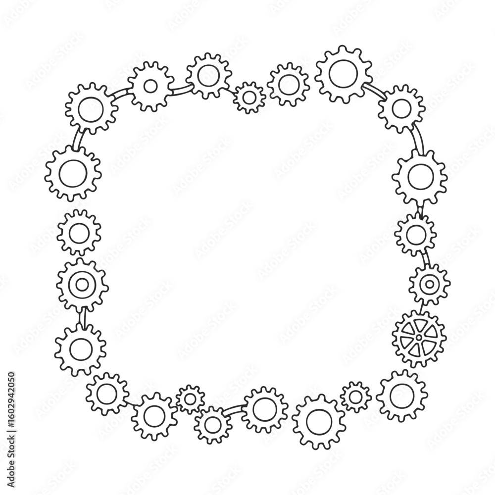 Poster square frame made of interconnected mechanical gears – stock vector icon in line style