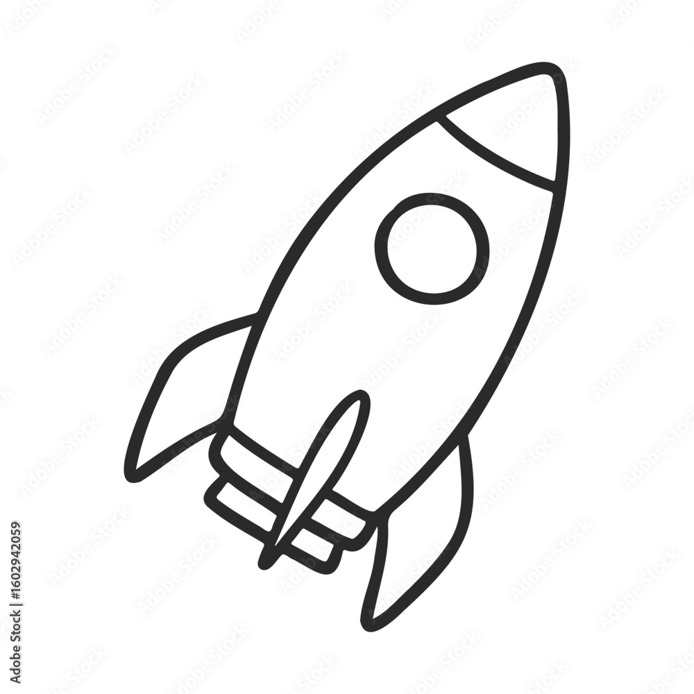 Poster simplistic black and white rocket icon design for space exploration concepts – stock vector icon in 
