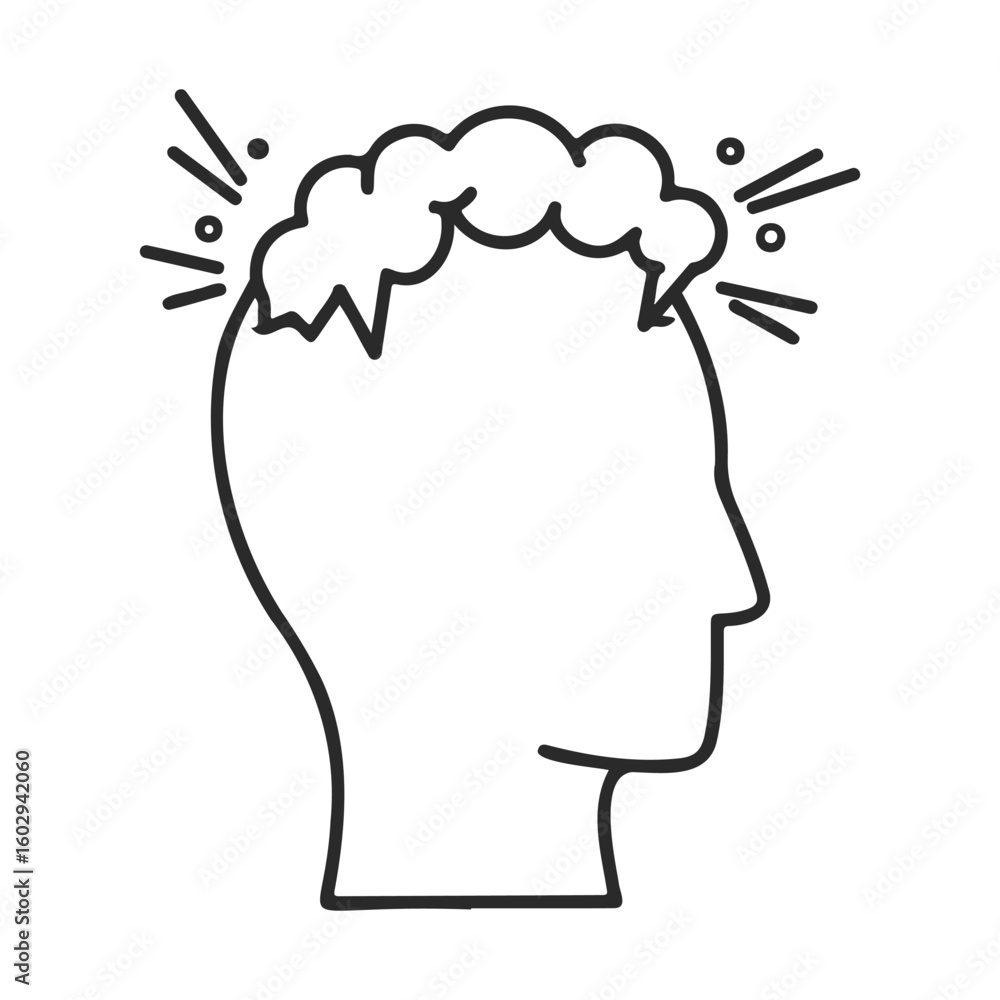 Poster minimalist head silhouette with creative brain and thought marks in vector style – stock vector icon