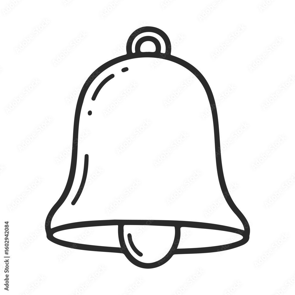 Poster simple outline of a hanging bell with clapper on white background – stock vector icon in line style
