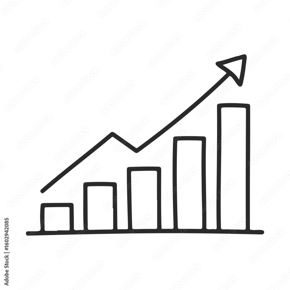 Aufkleber simple hand-drawn bar graph with upward arrow indicating growth – stock vector icon in line style