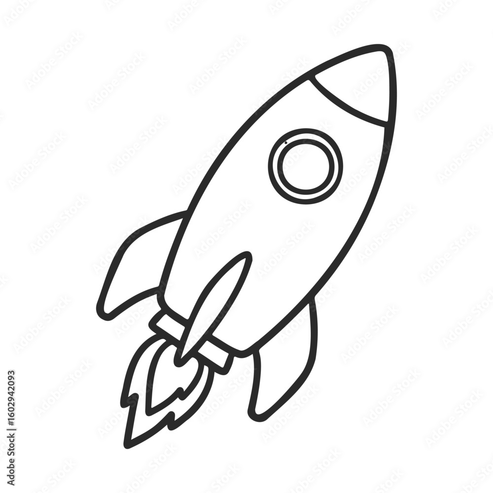Poster simple outline of rocket launching with trail in minimalist design – stock vector icon in line style