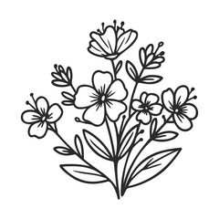 Elegant floral bouquet line art with delicate blossoms and leaves – stock vector icon in line style