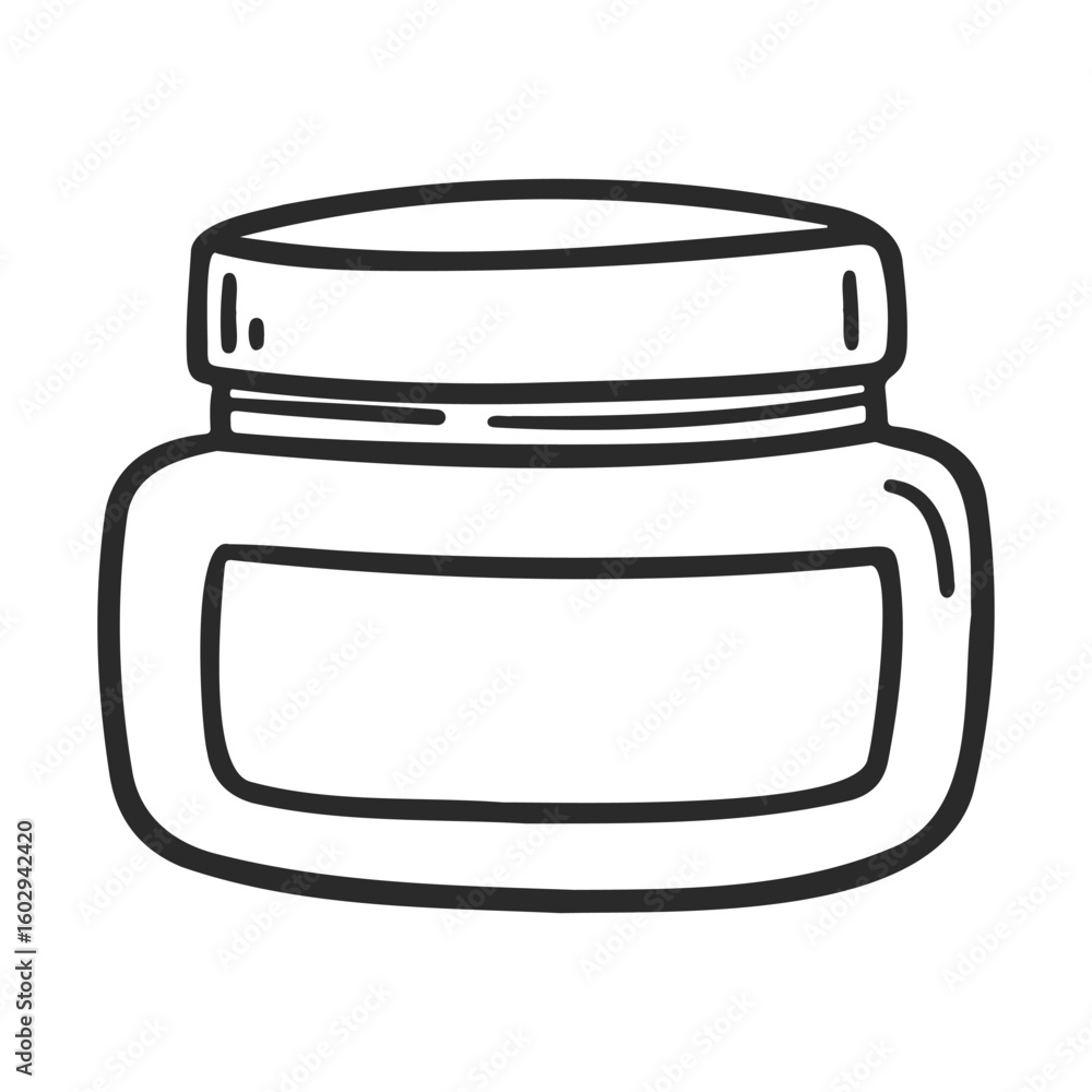 Poster black and white sketch of an empty cosmetic jar with lid – stock vector icon in line style