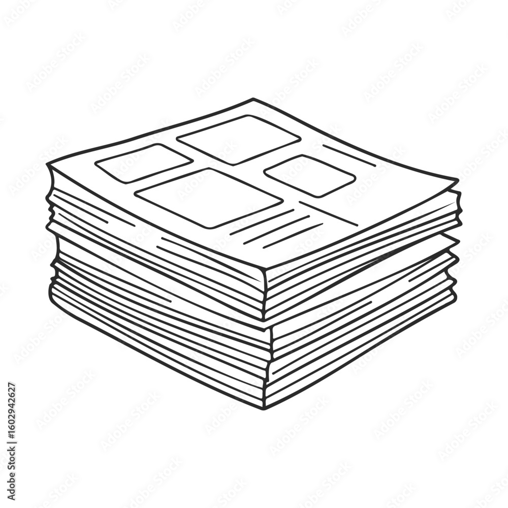 Poster stack of newspapers black and white drawing with simplistic line art style – stock vector icon in li