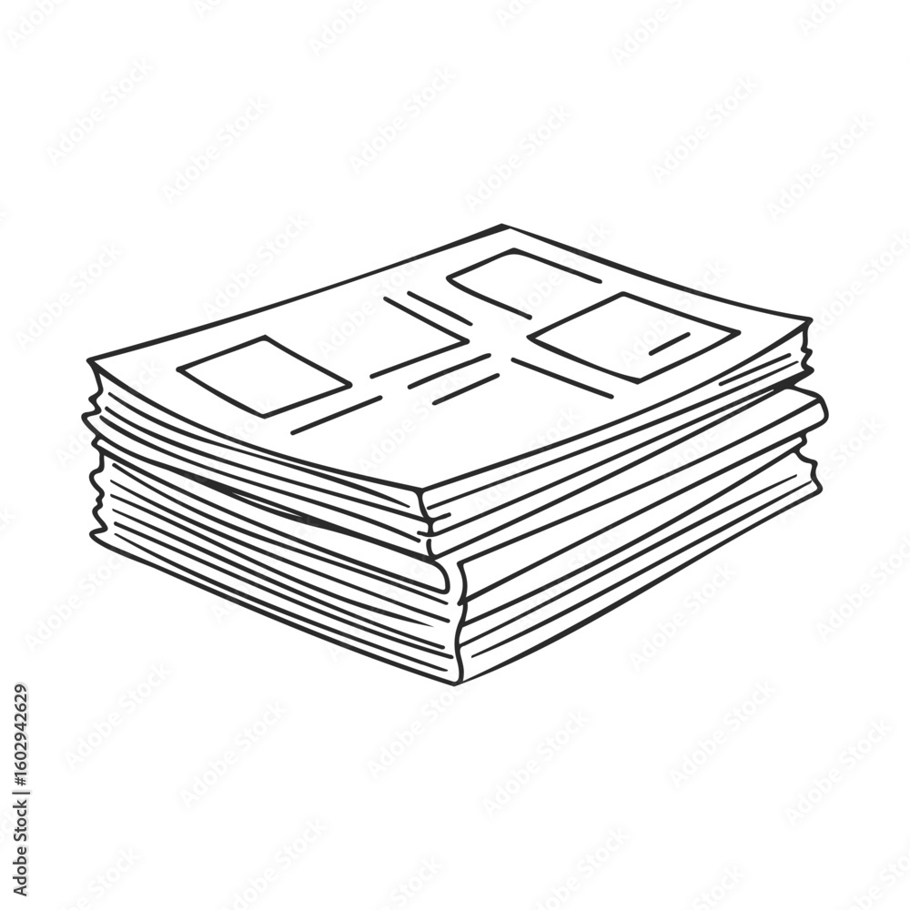 Aufkleber stack of newspapers with front page illustrations in black and white drawing – stock vector icon in 